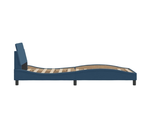Estructura de cama con cabecero sin colchón tela azul 90x190 cm