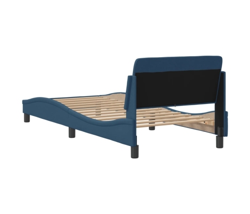 Estructura de cama con cabecero sin colchón tela azul 90x190 cm