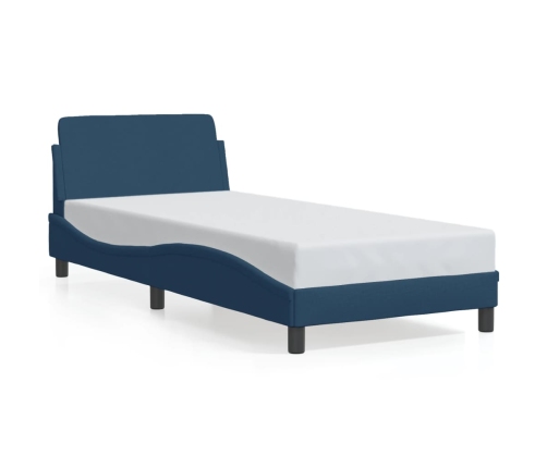 Estructura de cama con cabecero sin colchón tela azul 90x190 cm