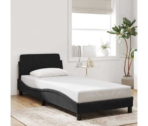 Cama con cabecero sin colchón terciopelo negro 90x190 cm