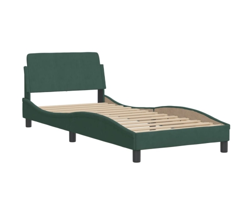 Estructura de cama sin colchón terciopelo verde oscuro 90x190cm