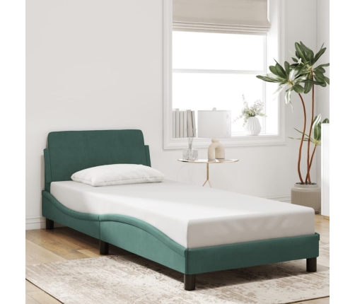 Estructura de cama sin colchón terciopelo verde oscuro 90x190cm