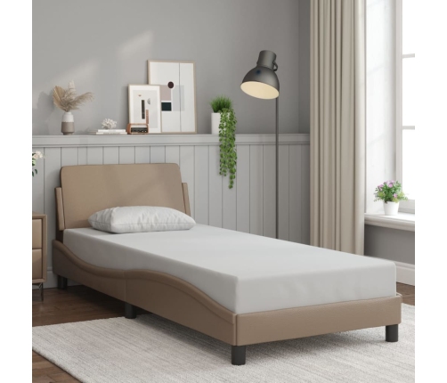 Estructura cama sin colchón cuero sintético capuchino 90x190 cm