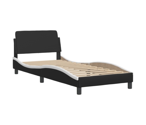 Cama sin colchón cuero sintético negro blanco 90x190 cm