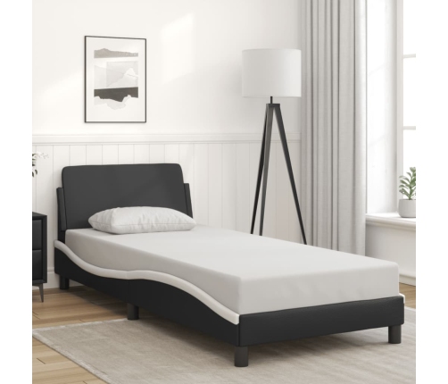 Cama sin colchón cuero sintético negro blanco 90x190 cm