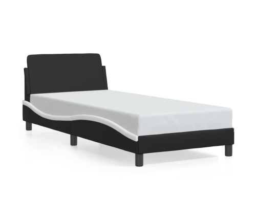 Cama sin colchón cuero sintético negro blanco 90x190 cm