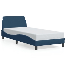 Estructura de cama con cabecero sin colchón tela azul 90x200 cm