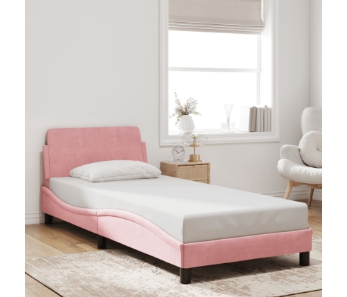 Cama con cabecero sin colchón terciopelo rosa 90x200 cm