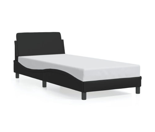 Estructura de cama con cabecero cuero sintético negro 90x200 cm