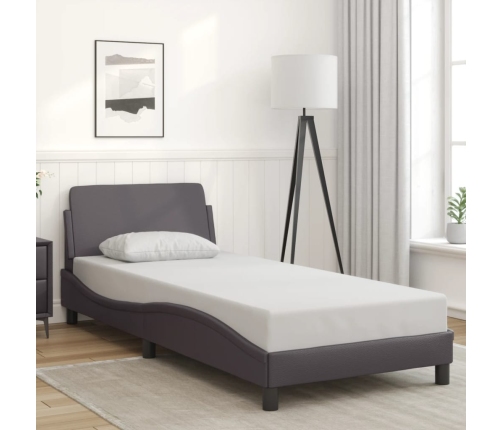 Estructura de cama con cabecero cuero sintético gris 90x200 cm