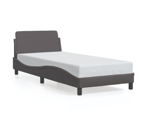 Estructura de cama con cabecero cuero sintético gris 90x200 cm