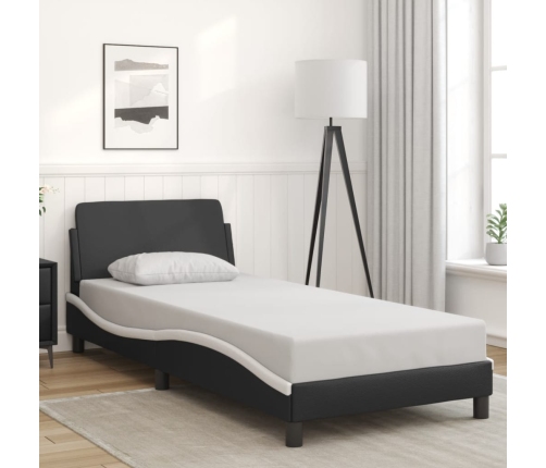 Cama sin colchón cuero sintético negro blanco 90x200 cm