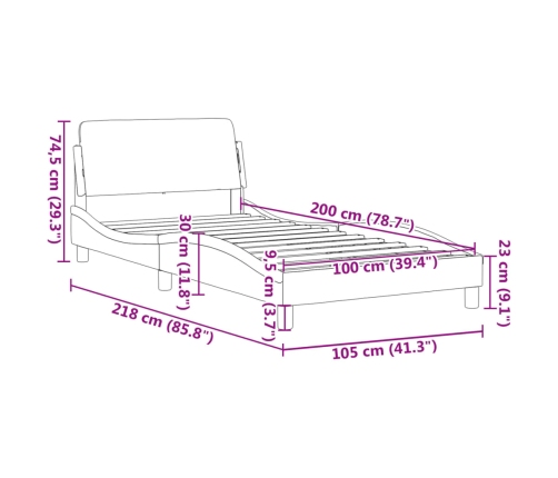 Estructura de cama con cabecero de tela gris claro 100x200 cm