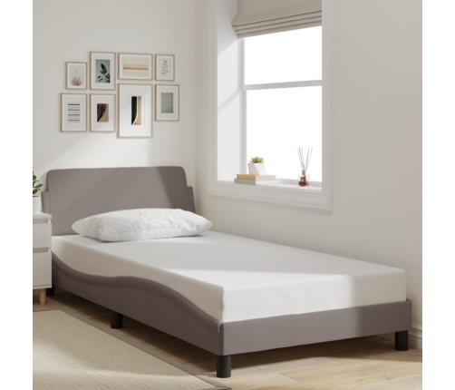 Estructura de cama con cabecero de tela gris taupe 100x200 cm