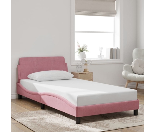 Cama con cabecero sin colchón terciopelo rosa 100x200 cm