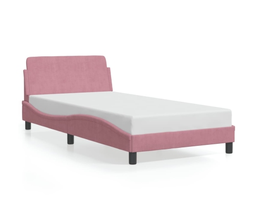 Cama con cabecero sin colchón terciopelo rosa 100x200 cm