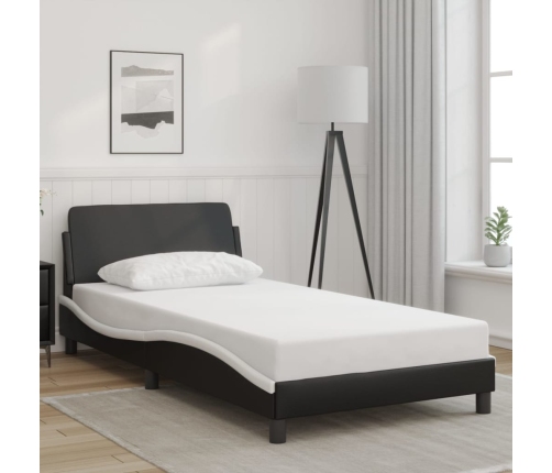 Cama sin colchón cuero sintético negro blanco 100x200 cm