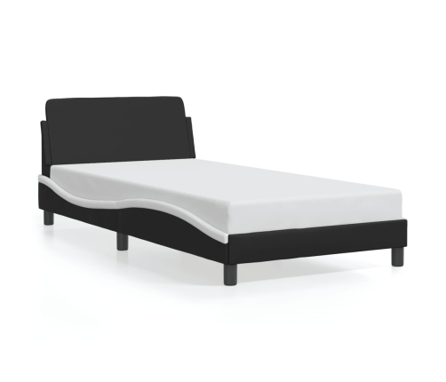 Cama sin colchón cuero sintético negro blanco 100x200 cm