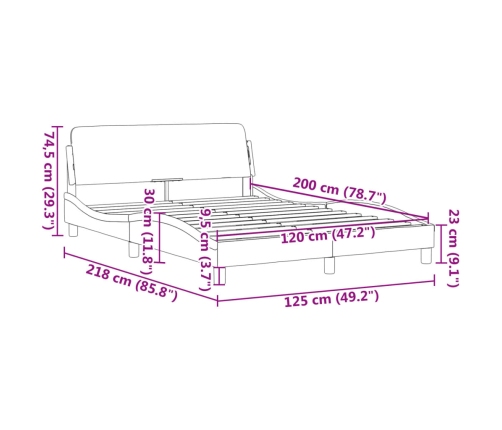 Estructura de cama sin colchón tela gris oscuro 120x200 cm