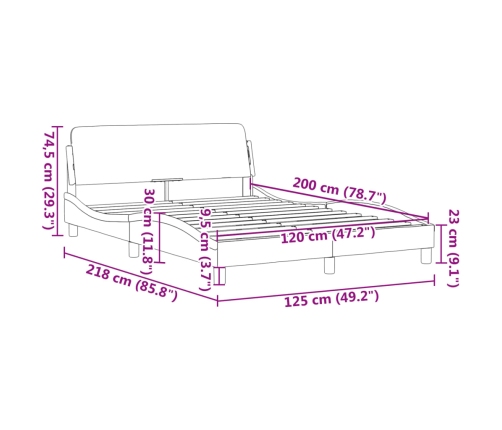 Estructura de cama sin colchón terciopelo gris oscuro 120x200cm