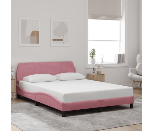 Cama con cabecero sin colchón terciopelo rosa 120x200 cm