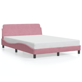 Cama con cabecero sin colchón terciopelo rosa 120x200 cm