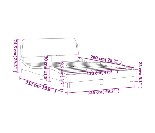 Estructura de cama con cabecero cuero sintético gris 120x200cm