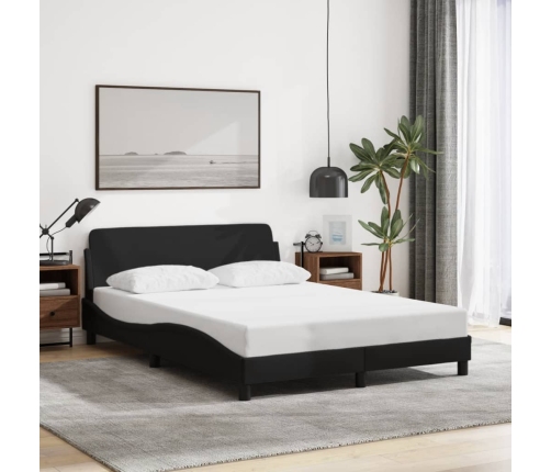 Estructura de cama con cabecero de tela negro 140x190 cm