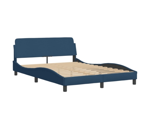 Estructura de cama con cabecero sin colchón tela azul 140x190cm