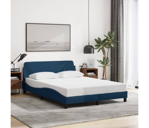 Estructura de cama con cabecero sin colchón tela azul 140x190cm