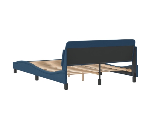 Estructura de cama con cabecero sin colchón tela azul 140x190cm