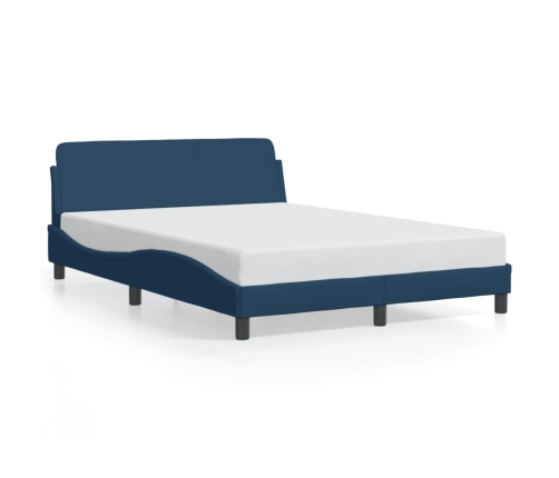 Estructura de cama con cabecero sin colchón tela azul 140x190cm