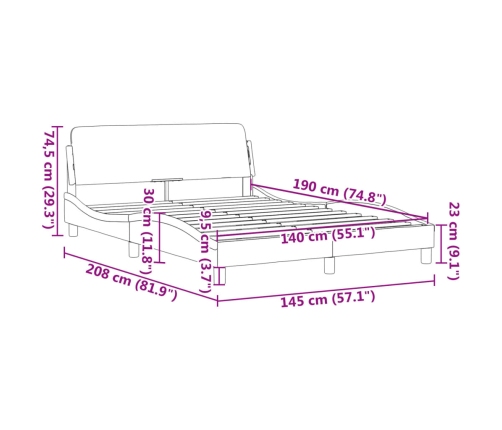 Estructura de cama sin colchón terciopelo gris claro 140x190 cm