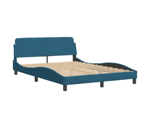 Cama con cabecero sin colchón terciopelo azul 140x190 cm