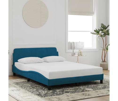 Cama con cabecero sin colchón terciopelo azul 140x190 cm