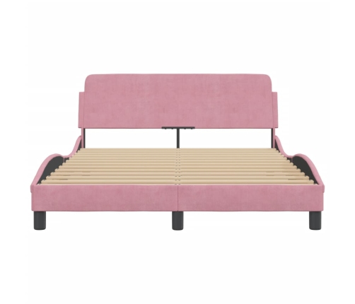 Cama con cabecero sin colchón terciopelo rosa 140x190 cm