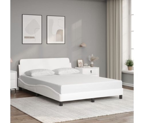 Estructura de cama cabecero cuero sintético blanco 140x190 cm