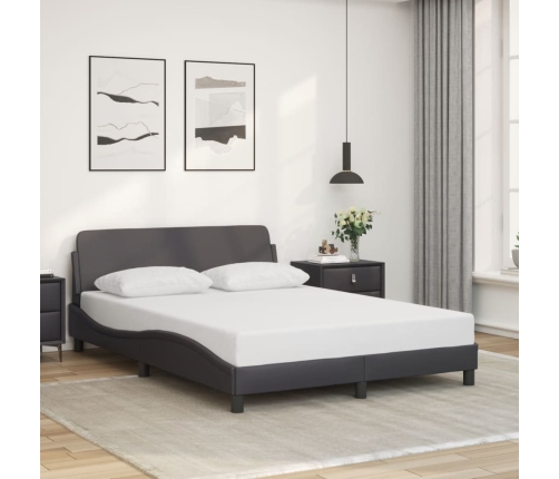 Estructura de cama con cabecero cuero sintético gris 140x190 cm