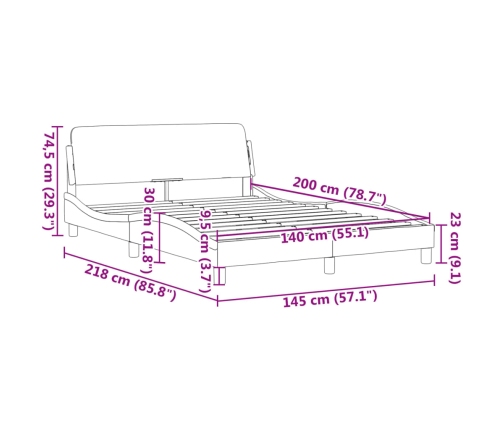 Estructura de cama con cabecero sin colchón tela azul 140x200cm