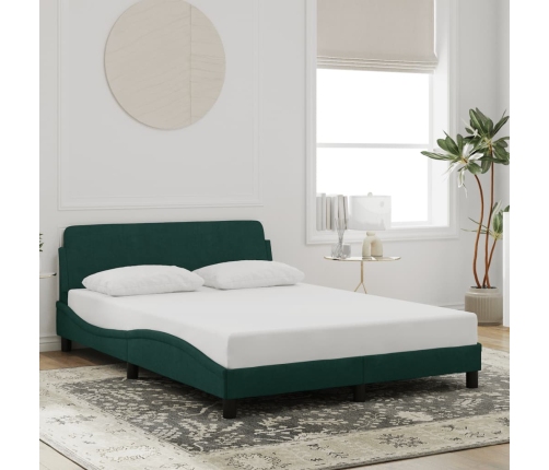 Estructura cama sin colchón terciopelo verde oscuro 140x200 cm