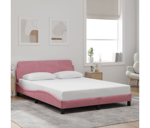 Cama con cabecero sin colchón terciopelo rosa 140x200 cm