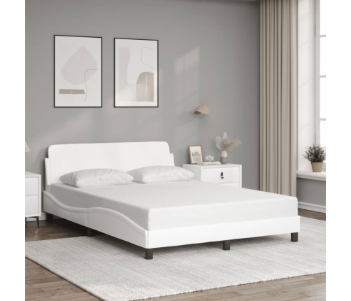 Estructura de cama cabecero cuero sintético blanco 140x200 cm