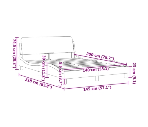 Estructura de cama cabecero cuero sintético blanco 140x200 cm