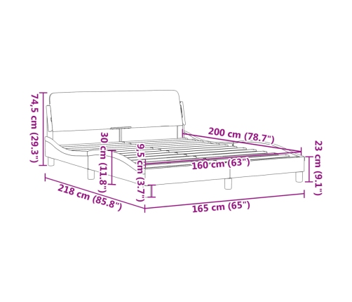 Estructura de cama con cabecero tela gris claro 160x200 cm