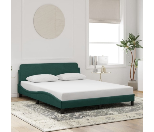 Estructura cama sin colchón terciopelo verde oscuro 160x200 cm