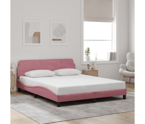 Cama con cabecero sin colchón terciopelo rosa 160x200 cm