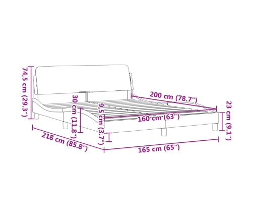 Estructura de cama sin colchón cuero sintético marrón 160x200cm