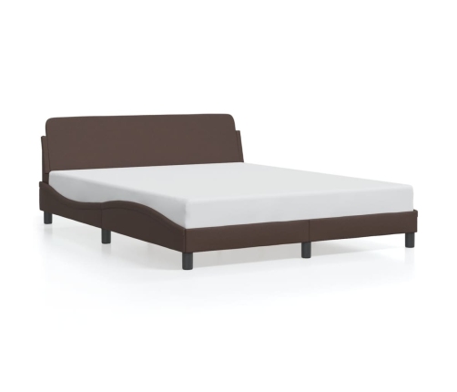 Estructura de cama cabecero cuero sintético marrón 160x200 cm