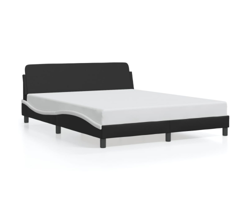 Cama sin colchón cuero sintético negro blanco 160x200 cm