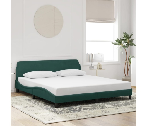 Estructura cama sin colchón terciopelo verde oscuro 180x200 cm